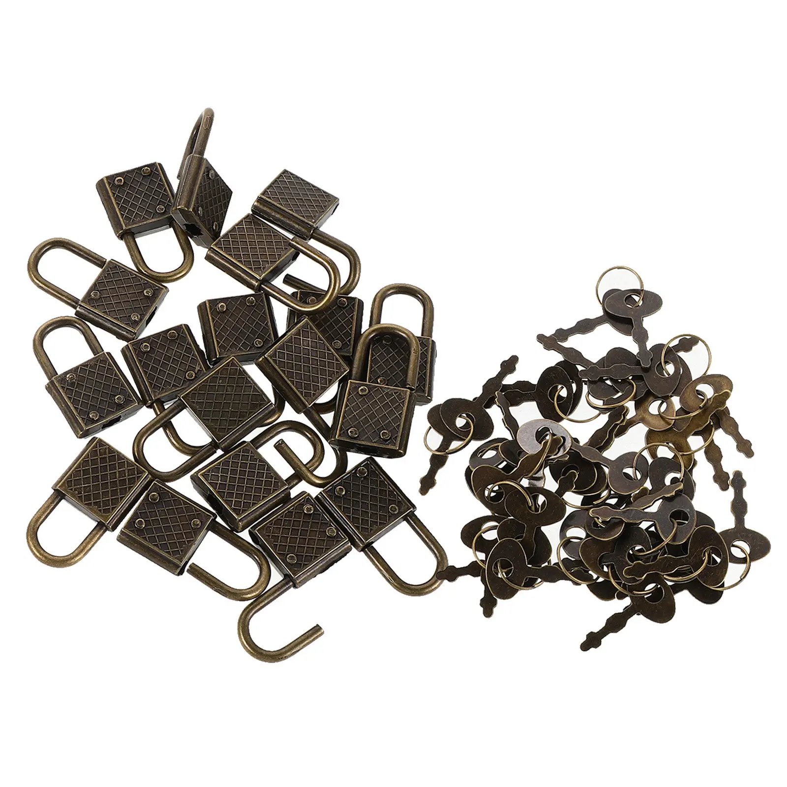 

20Pcs Mini Padlock with Key Zinc Alloy Archaize Vintage Chinese Style Copper Finish Anti-Theft Decorative Lock for Suitcase
