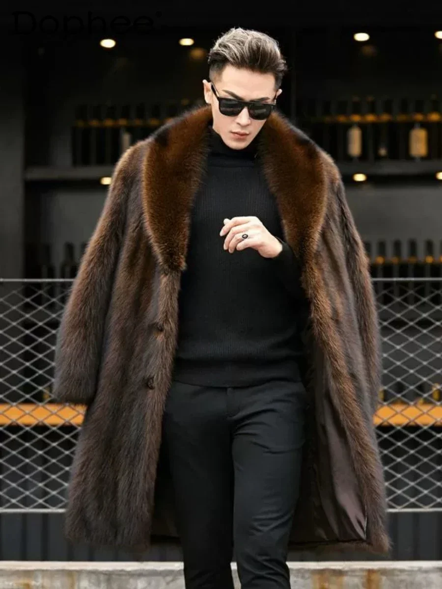 

2024 Autumn Winter New Men's Medium Long Whole Mink Over Size Long Sleeve Male Thickened Imitation Raccoon Fur Coats Mink Jacket