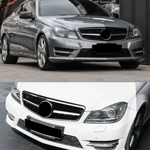 For Mercedes C-Class W204 Grille Glossy Black Mesh Grill with Chrome Frame Front Bumper Grille 2007-2011 C63 AMG Car Styling