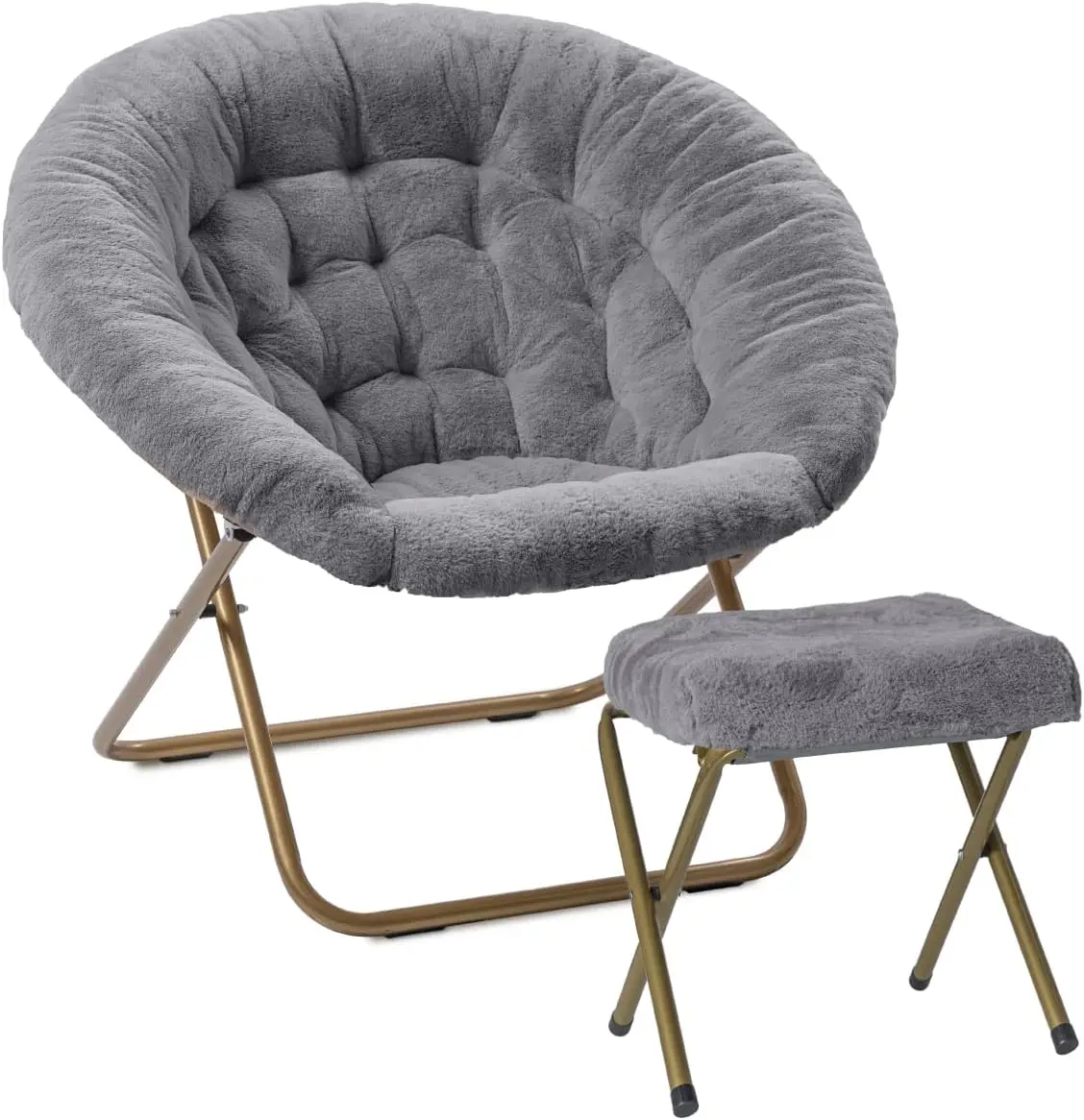 Cozy Chair with Footrest Ottoman/Faux Fur Saucer Chair for Bedroom/X-Large (Grey)