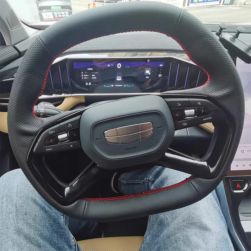 

Customized Hand Sewing Car Steering Wheel Cover for Geely Galaxy 2023-2024 L6 L7 Genuine Leather Car Protective Accessories
