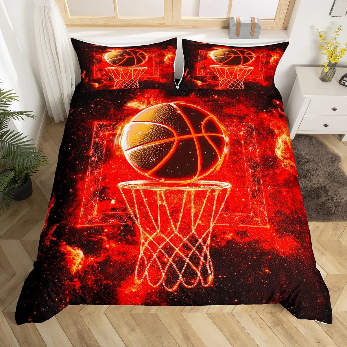 

Basketball Duvet Cover Queen Blue Red Green Tie Dye Bedding Set Grunge Neon Sports Comforter Cover Neon Ball Game Quilt Cover