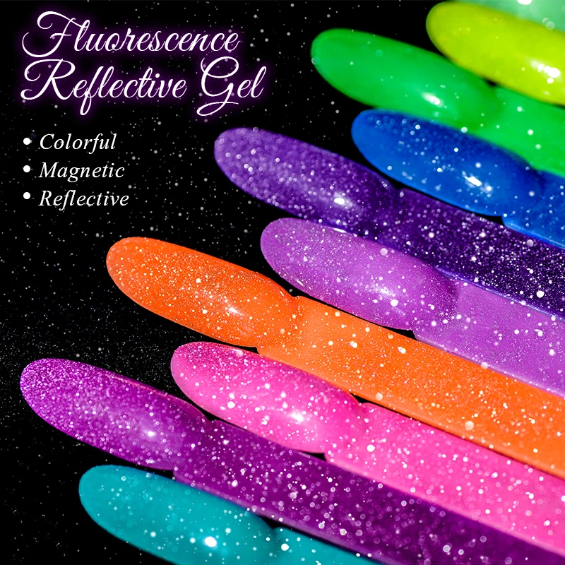 Incontra attraverso 7ml rosso rosa fluorescente Gel riflettente smalto per unghie Glitter Sparkly Neon Semi permanente UV LED Gel Nail Art vernice