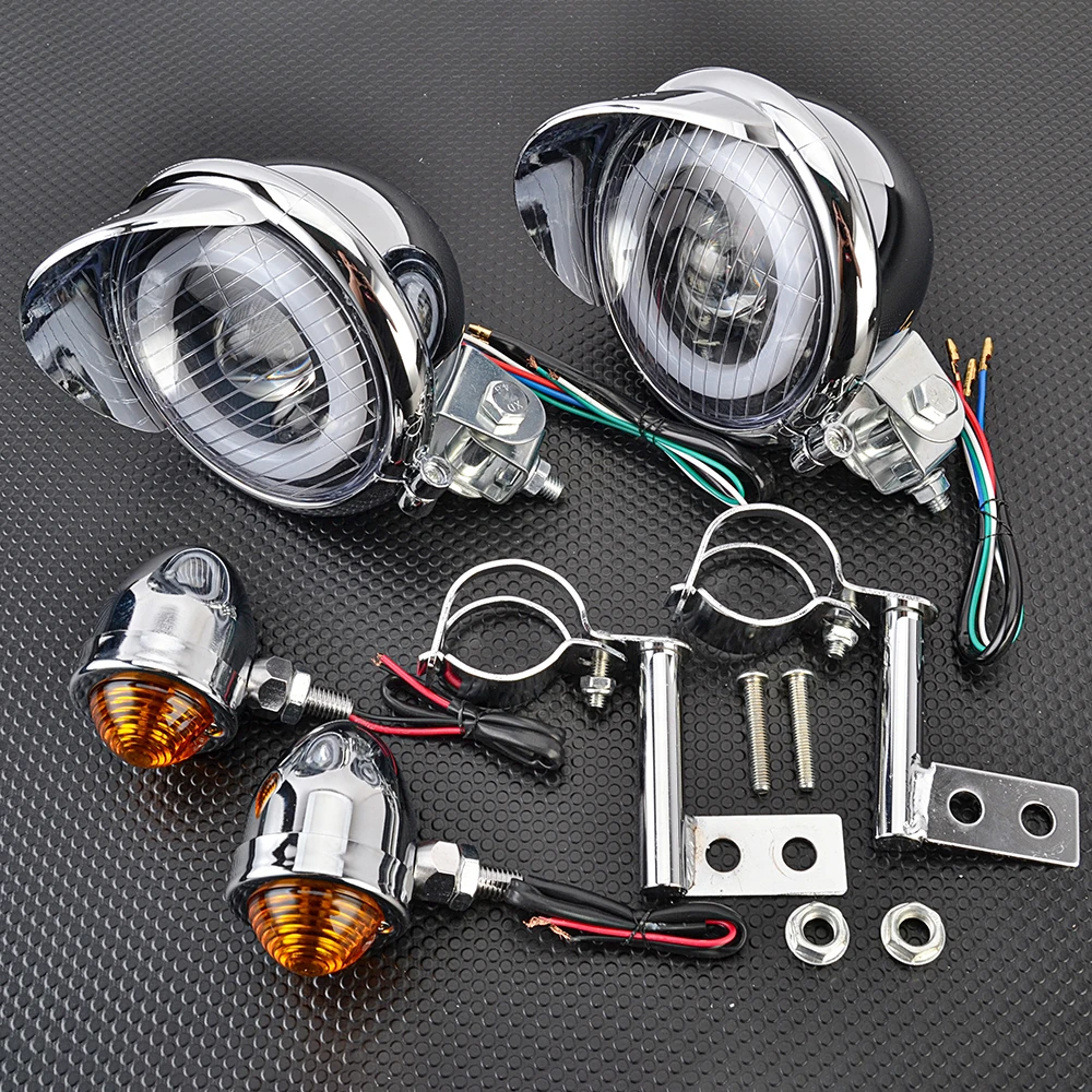 Motorcycle Chrome LED Turn Signal Driving Passing Spot Fog lights Bar for Touring Chopper Custom