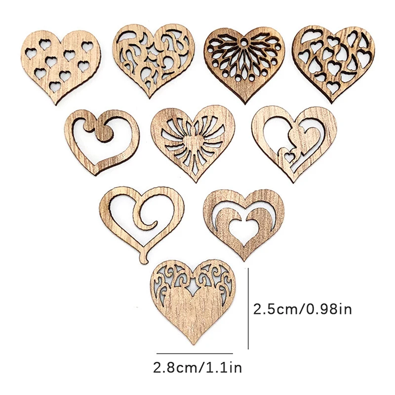 50pcs Heart Wood Hangings Love Wooden Crafts Wedding Party Decoration Birthday Valentine\'s Gifts Home Table Decor