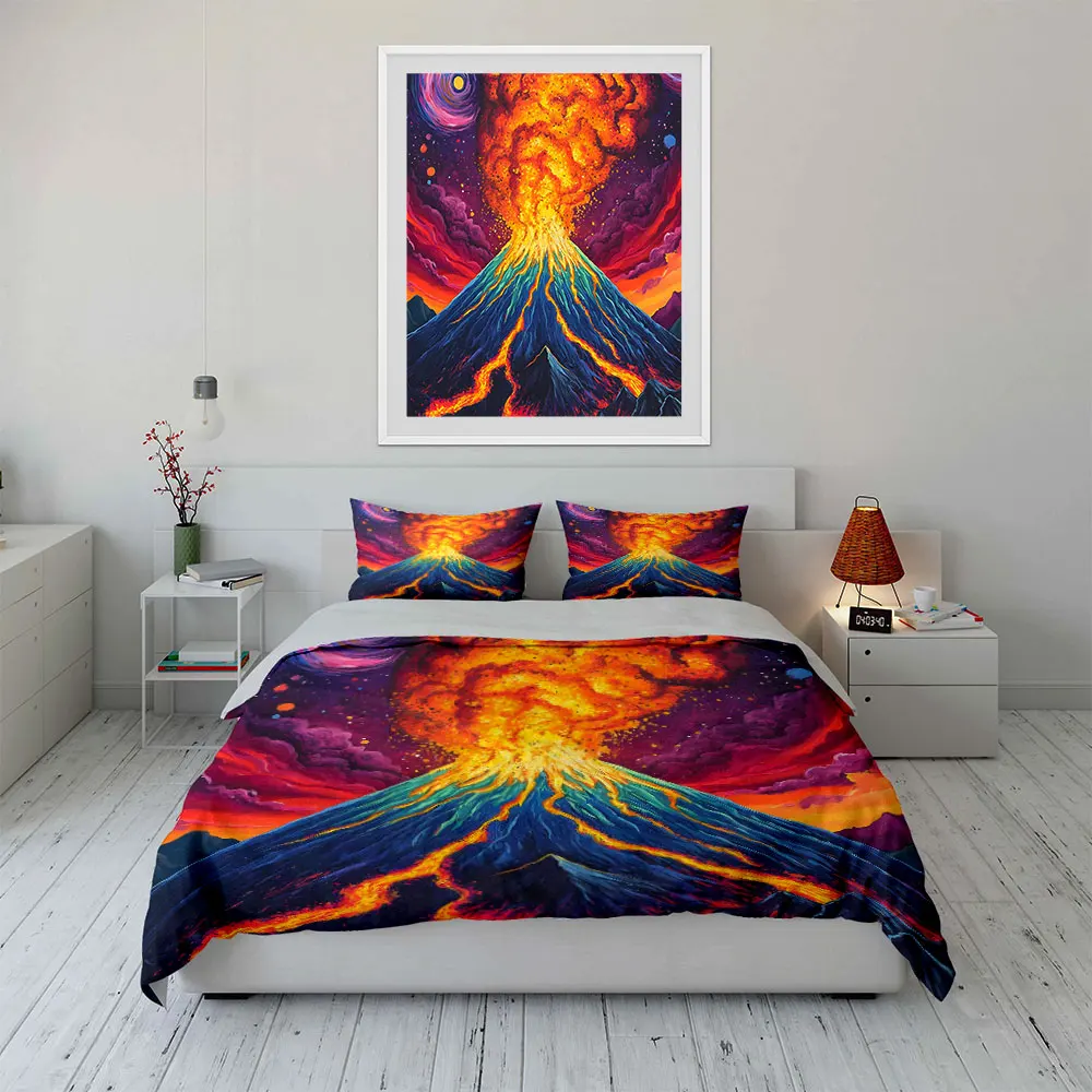 

Volcano Artwork Three-Piece Decoration Multiple sizes kid's and adults' bedroom Exquisite 3PC bedding set, gift