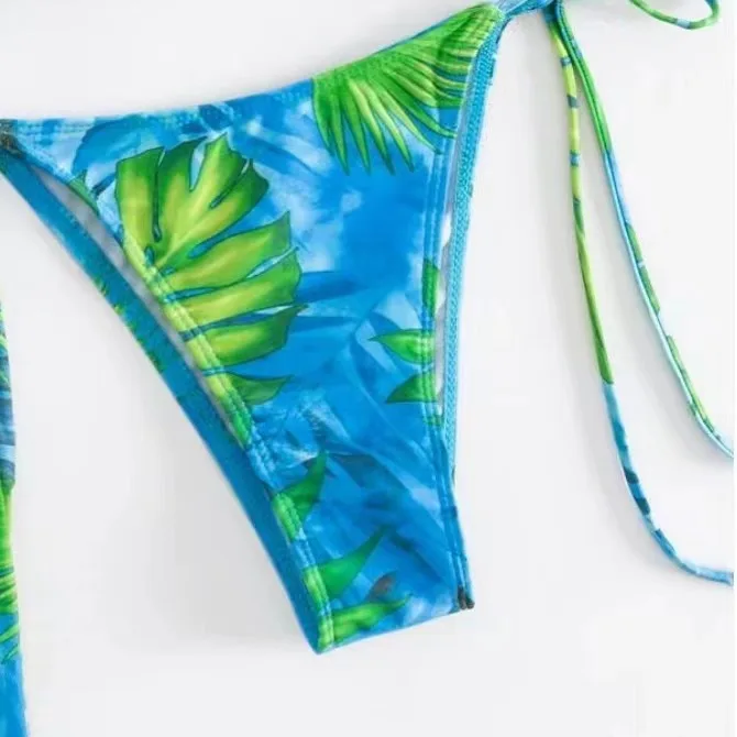 Letni zestaw bikini damski 2025, seksowny, sznurowany, z rozcięciem, modny, wielokolorowy, z nadrukiem, z włóczki, koszula zakrywająca, trzyczęściowy strój kąpielowy.