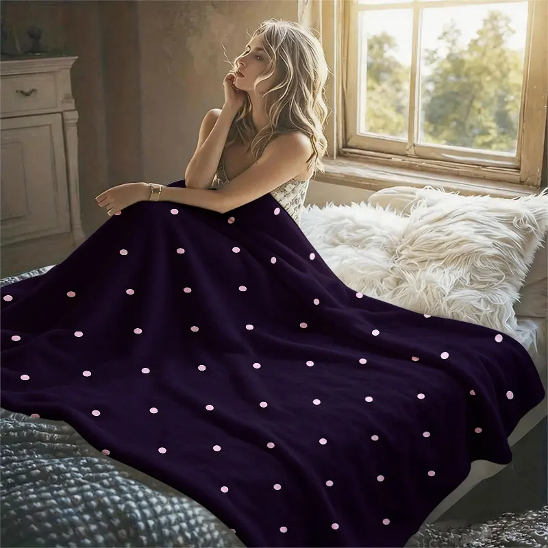 Pink Polka Dots Purple Flannel Blanket Perfect for Sofa Office Bed Travel Sleep Read Relax Camping Four Season Use