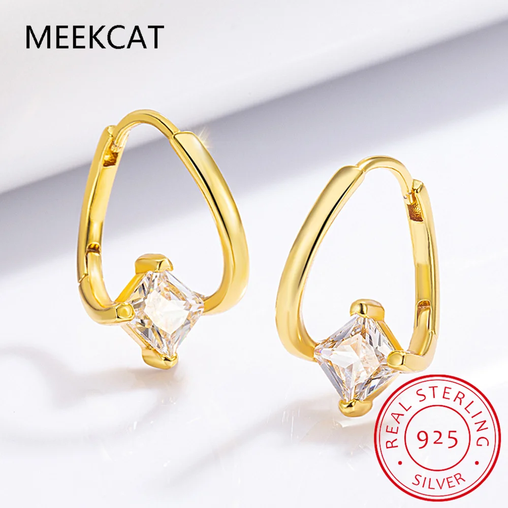 

Huggies Earring 925 Sterling Silver Korean Bling 6.5mm 1.0ct Square Moissanite Twisted Hoop Earring For Women Bridal Jewelry