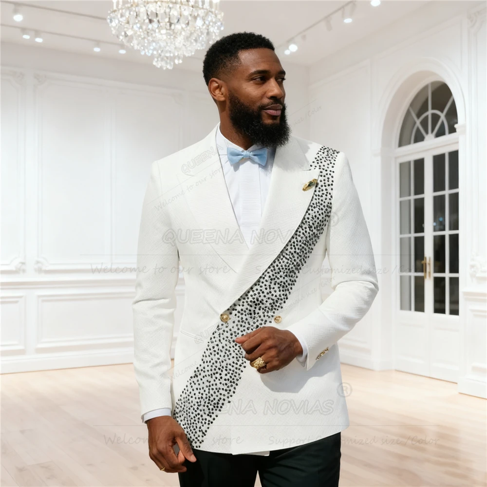 

Красивые смокинги с бриллиантами и бисером, мужские костюмы, комплекты из 2 предметов, индивидуальные мужские приталенные пиджаки для жениха, двубортные trajes para hombre