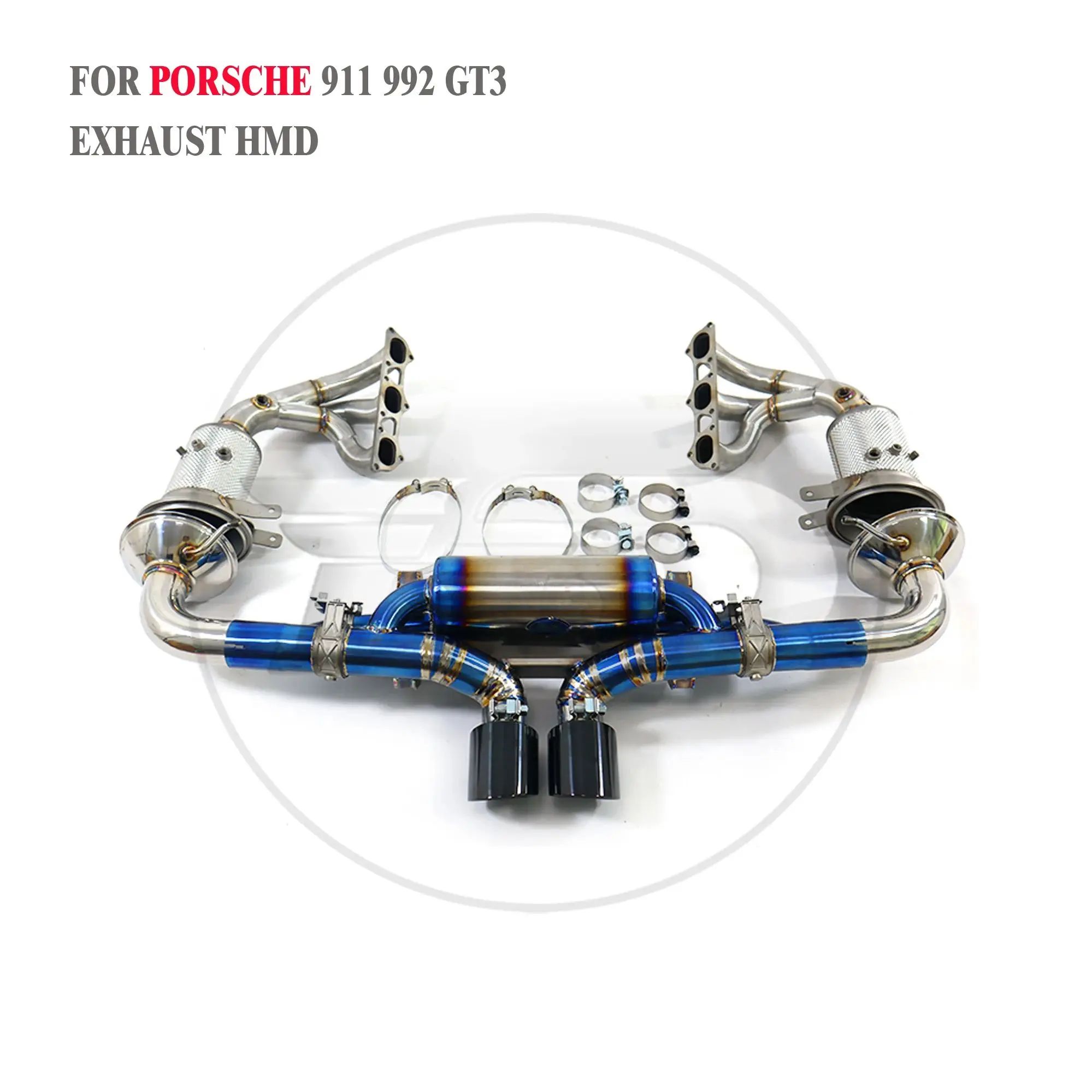 HMD Titanium Exhaust System And High Flow Downpipe for Porsche 911 992 GT3 Catback Muffler With Valve Catless Header