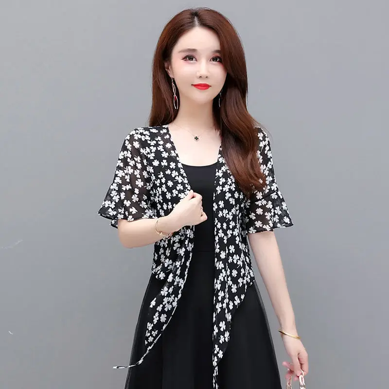 

Korean Sle ort awl Cardigan Women's Summer Thin Outerwear Sun Protection ell Top Printed Loose Fit ort Sve