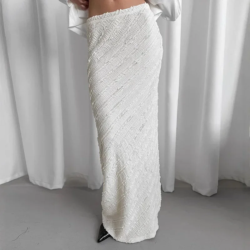 

Lace Knitted Women Long Skirt Elegant High Waist Straight Midi Skirts Female Spring Summer New Street Office White Skirts