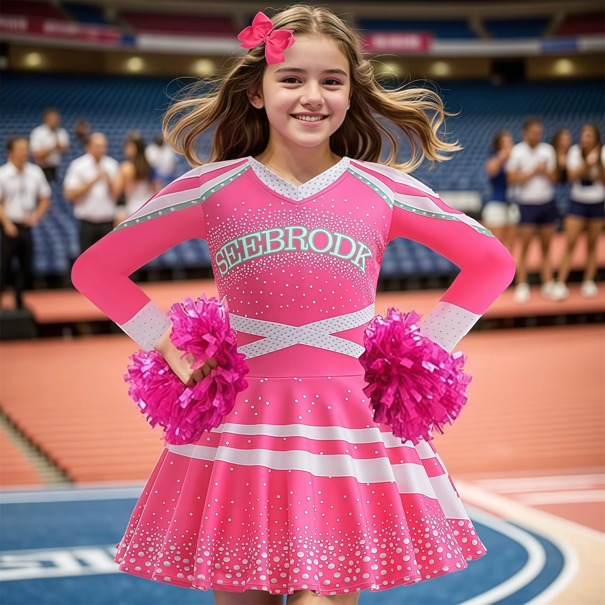 Girls Zombies Cheerleader Dress Up Outfit Pink Long Sleeve Print Dress For Children Halloween Cheer Uniform School Party Costume