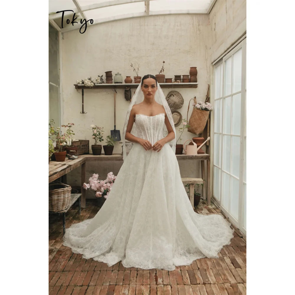 Tokyo Strapless Full Lace Corset Wedding Dress Elegant Ball Gown Bridal Gown Luxury Formal Evening Reception Princess Dress 2026