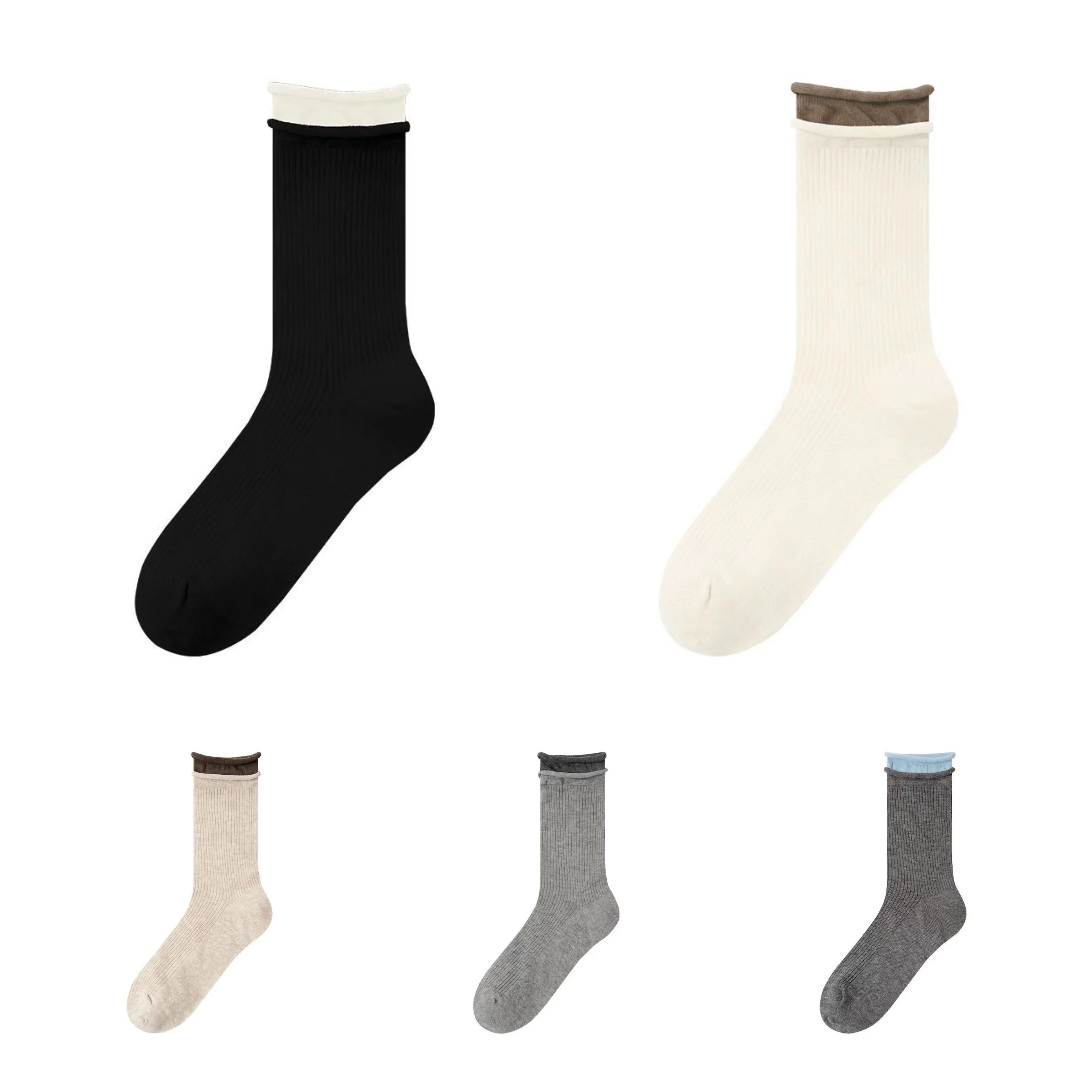 5 Pairs Of Collision Color Socks, Comfortable And Versatile Breathable Men And Women Crew Socks, Four Seasons Simple And Lightwe