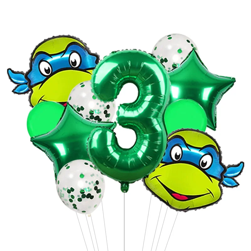 Four Masked Ninja Turtles Foil Balloon Bunch Blue Red Orange Purple with Ninja Star Shield Mylar for Themed Celebration Event - view 4
