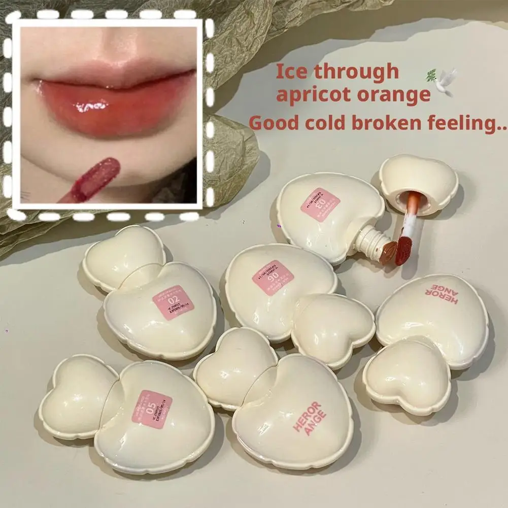 6 Colors Cute Heart Mirror Glass Liquid Lipstick Love Shaped Pink Water Light Lip Stain Tint Non-Stick Cup Blush Korean Makeup