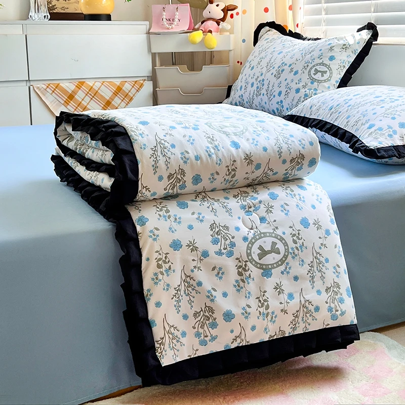 Summer Quilted Comforter Air-Conditioning Quilt Padded For Bed Floral Bedding Double Light Quilt Coverless Washable Duvet Queen