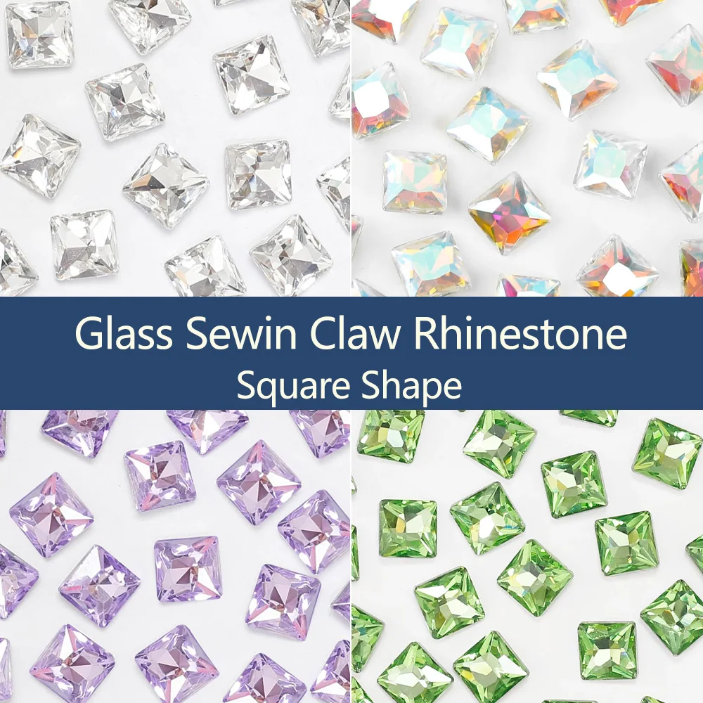 

Square Shape Claw Rhinestones Glitter Glass Sew on Rhinestone Crystal with Silver Claw for Clothes Shoes Accessories