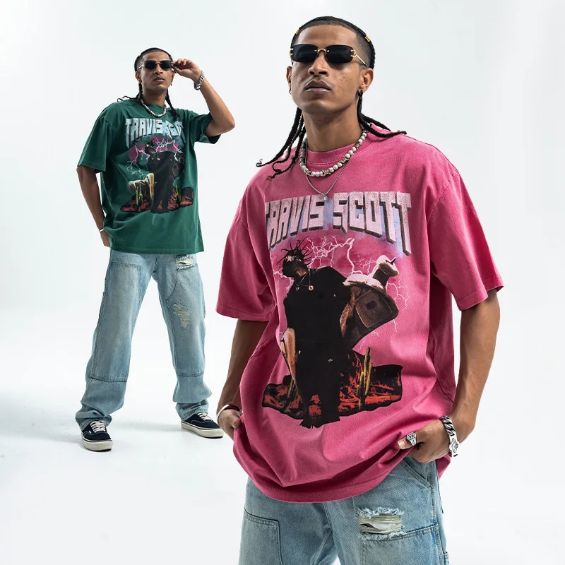 

Men Women Streetwear Fashion Hip Hop Water Old Cotton Print Loose Short Sleeve T-shirt Cityboy Oversize T Shirt Couple Tshirt