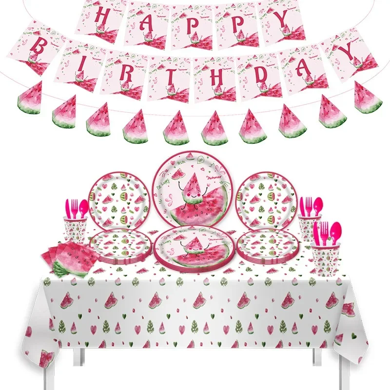 8Guests Watermelon Disposable Tableware Turtle Leaves Watermelon Plates Napkins Hey Summer Fruit Watermelon Happy Birthday Party