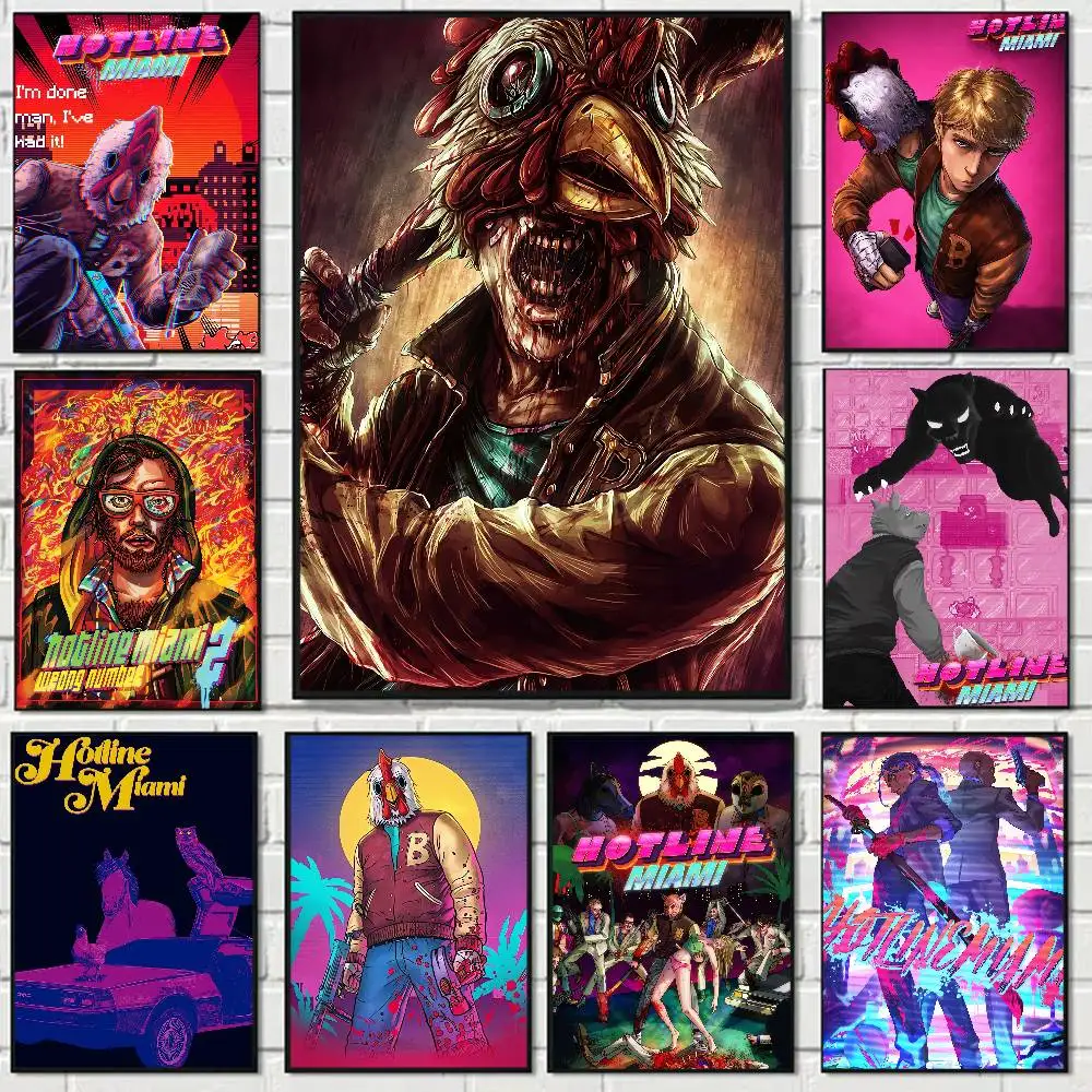 Game Hotline Miami Vintage Anime Poster Wandkunst für Arbeitszimmer Wohnzimmer Dekoration Einzigartige Heimdekoration Bild