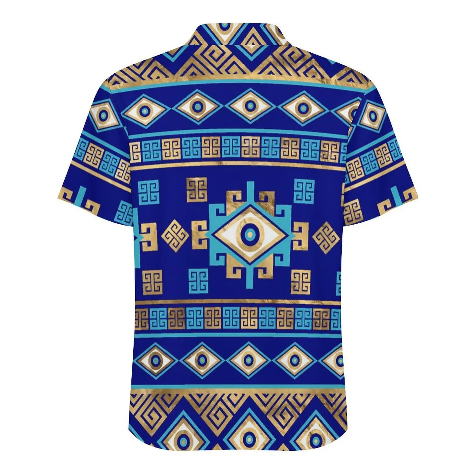 Retro Evil Eye Beach Shirt Mens Greek Meander Key Novelty Casual Shirts Hawaiian Short Sleeves Harajuku Plus Size Blouses Gift