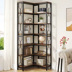 Tribesigns Corner Shelf, 7-Tier Industrial Corner Bookshelf, Wood and Metal Corner Etagere Bookcase, Freestanding Display Shelf