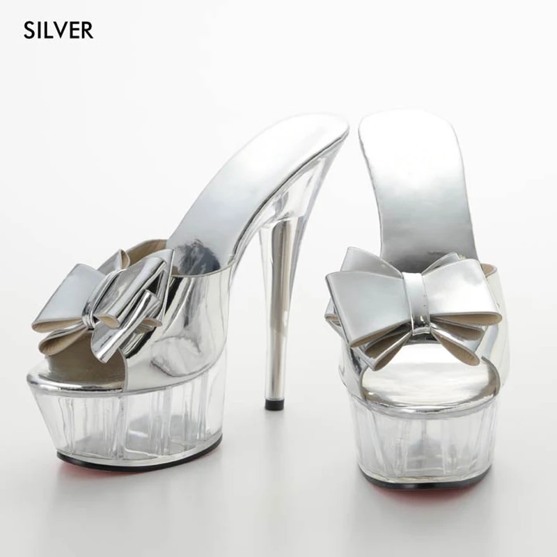 Sexy for 15 centimeters transparent sole, model stage walks show shoe, fashionable bowknot shows dance shoes