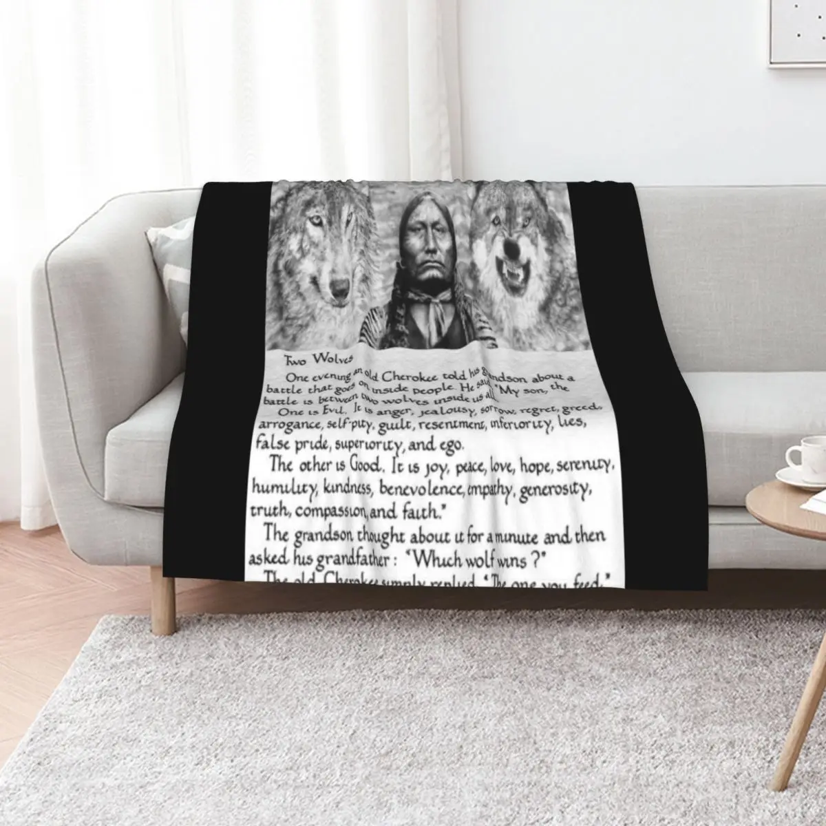 

Wise Cherokee saying/ story about 2 wolves Throw Blanket Extra Large Throw Sleeping Bag halloween Quilt Blankets