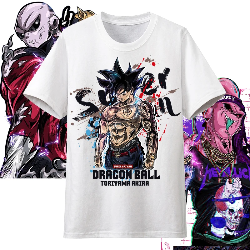 T-Shirt à Manches Courtes Dragon Ball Son Goku pour Homme, Vêtement à Motif Vegeta Majin Buu, en Coton, à la Mode, pour Couple