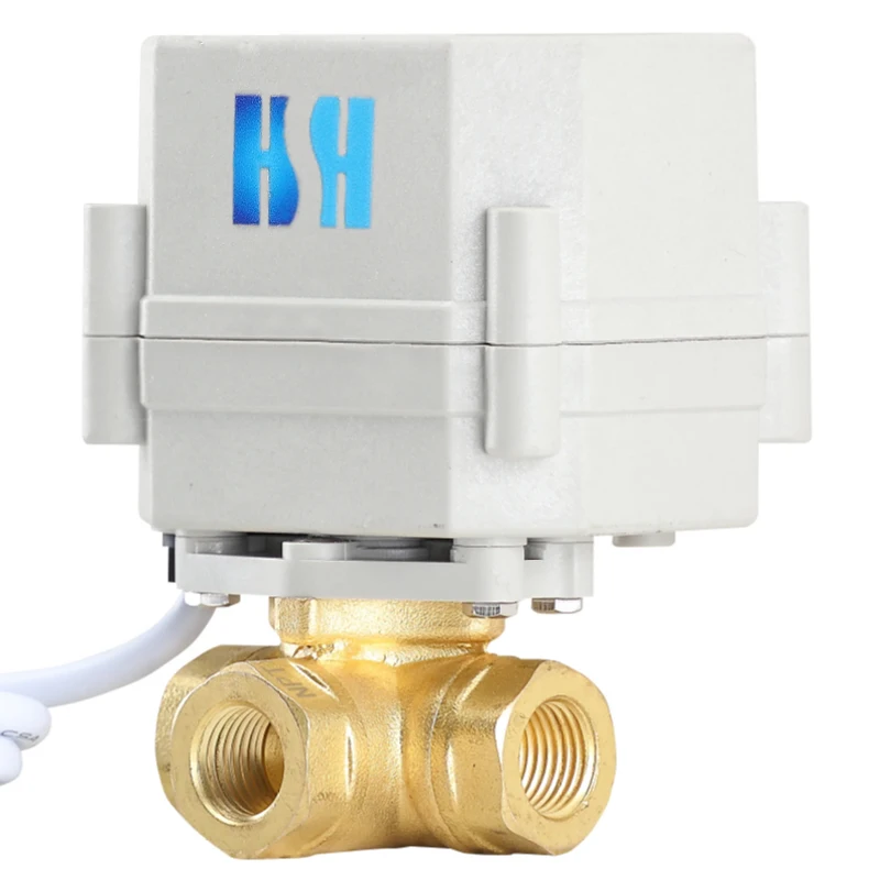 1/4“ 3 Way L-type Motorized Brass Valve DC5V/12V/24V Reduce Bore NPT/BSP 5 Wires Switching Control Valve Position Feedback