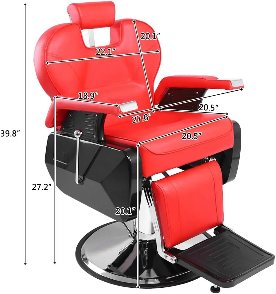 mefeir Reclining Barber Chair All Purpose for Hair Stylist Tattoo, Heavy Duty Styling Chair with 360 Degree Swivel Hydraulic Pum