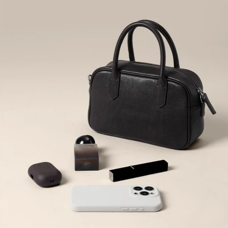 Leather Casual Crossbody Bag Single Shoulder Handbag Bowling Bag Women's Soft