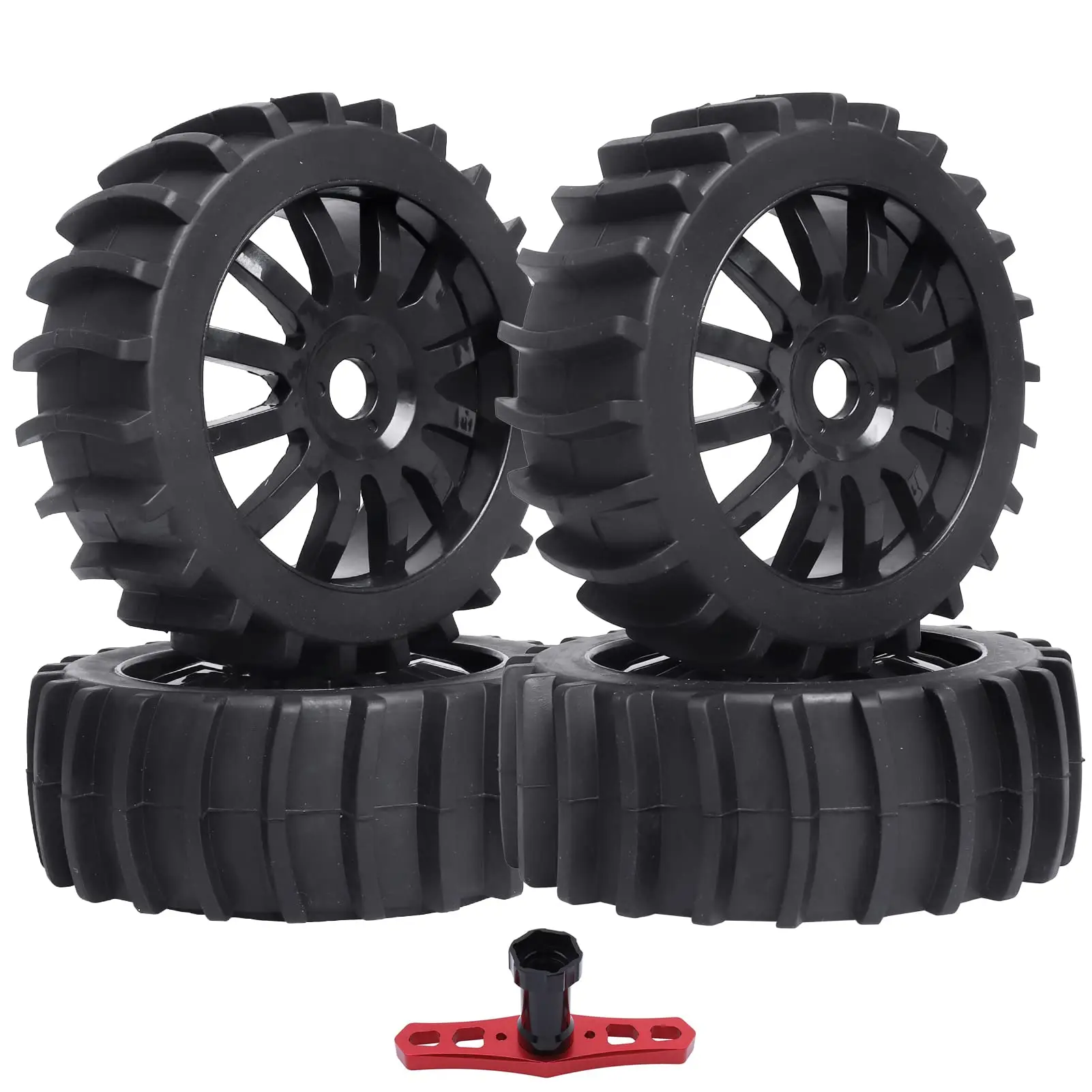 4PCS 1/8 Scale Off Road Buggy Snow Sand Paddle Tires and Wheels Set for Arrma Typhon 6S Redcat Racing HSP HPI Tyre Pre-Glued