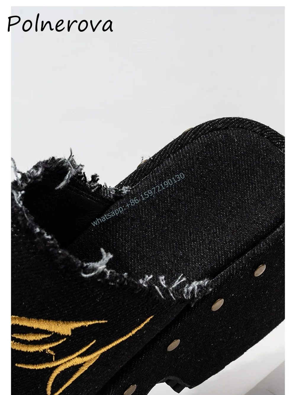 Butterfly Embroider Rivet Sandals Mixed Color Square Toe Thick Soled Slip On Slingback Shoes Platform Cool Outdoor Slippers