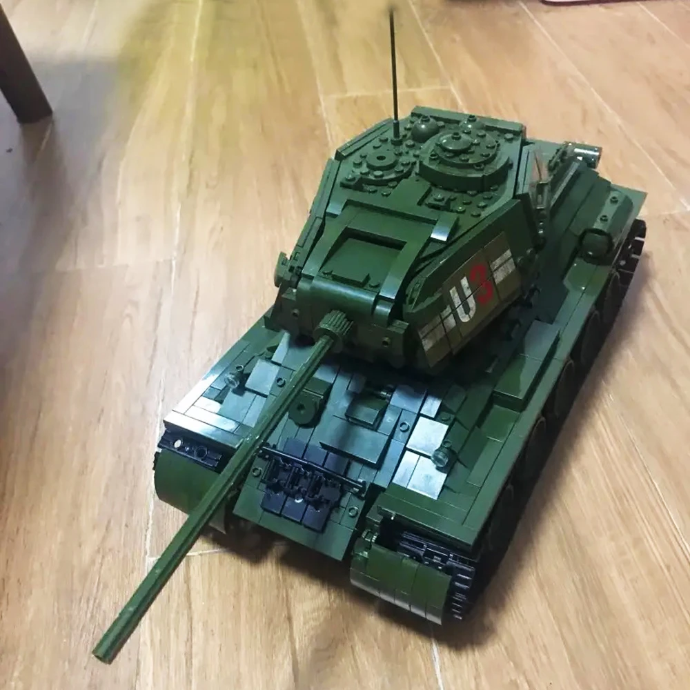 

Военная серия RC T 34, боевой танк, строительные блоки, модель армейского автомобиля, кирпичи, город, WW2, солдат, оружие, игрушка с дистанционным управлением, мальчик MOC