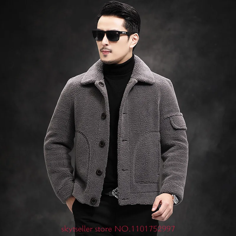 

Men 2022 Autumn Winter New Granular Sheep Shearing Coats Men's Short Lapel Warm Jackets Ladies Genuine Lamb Fur Jackets N21