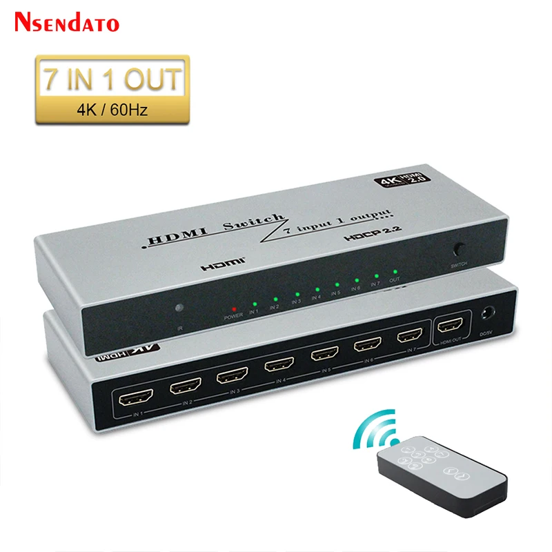 4K 60Hz HDMI Switch 7x1 HDMI 2.0 Switcher 7 In 1 out HDMI Video Audio Switch Support DTS HDR HDCP2.2 for PS4 DVD PC HDTV Monitor