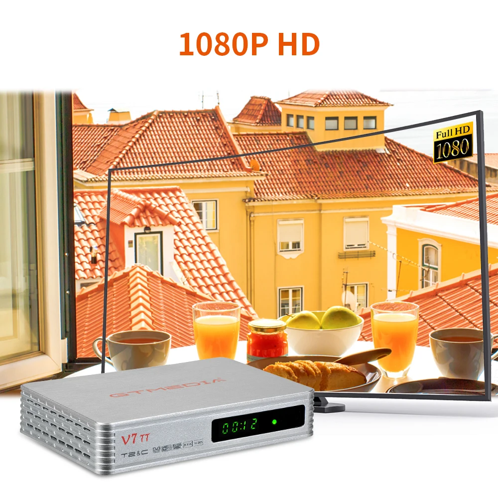 GTMEDIA V7 TT TDT HD odbiornik TV DVB-T2/T DVB-C H.256 10bit 1080P dekoder Full hd z USB WIFI hiszpanią 2024 obsługi PVR CCAM