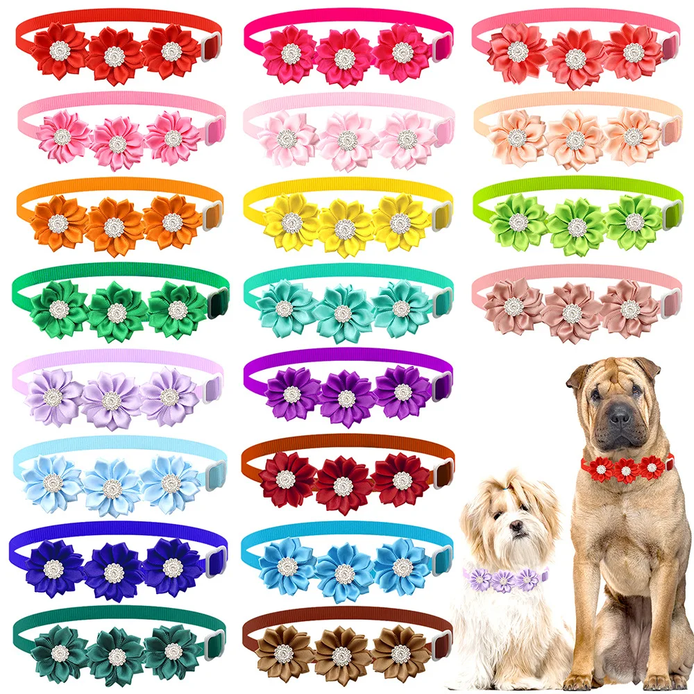 50/100 PCS Hondenstrikken Kleurrijke Bloem Hond Accessoires Met Parel Mode Kat Strikjes Stropdassen Verzorgingsproducten Met B