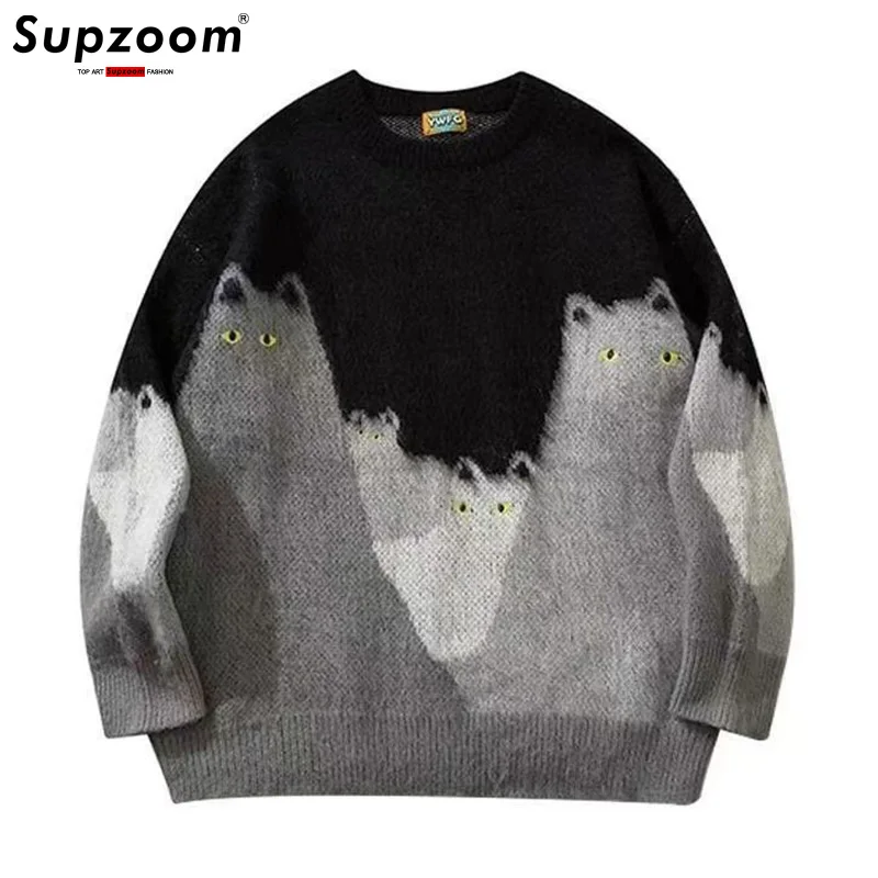 

Supzoom Новое поступление, модные пуловеры с круглым вырезом, аппликации, брендовая одежда, сетка с вышивкой, красный теплый повседневный вязаный мужской свитер