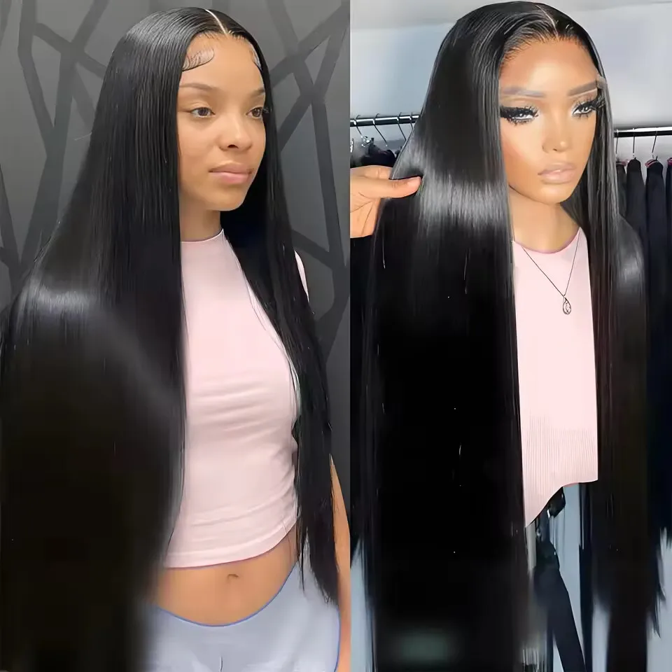

13x6 13x4 HD Lace Transparent Straight Frontal Wig Pre Plucked 40 Inch Bone Straight Lace Front Human Hair Wigs For Women