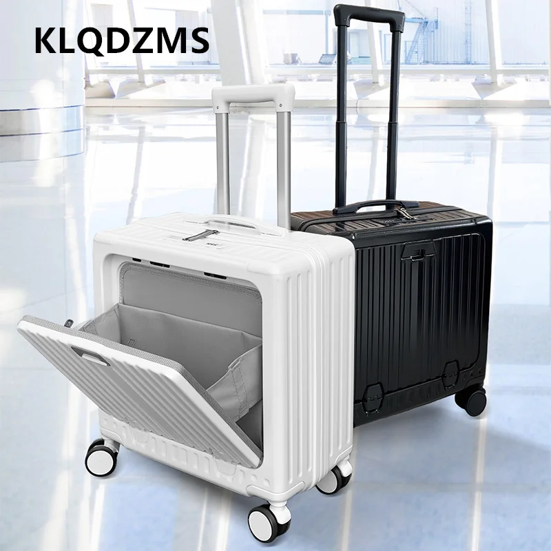 KLQDZMS 18Inch Handheld Travel Suitcase Front Opening Boarding Box USB Charging Multi-function Trolley Case Women's Luggage