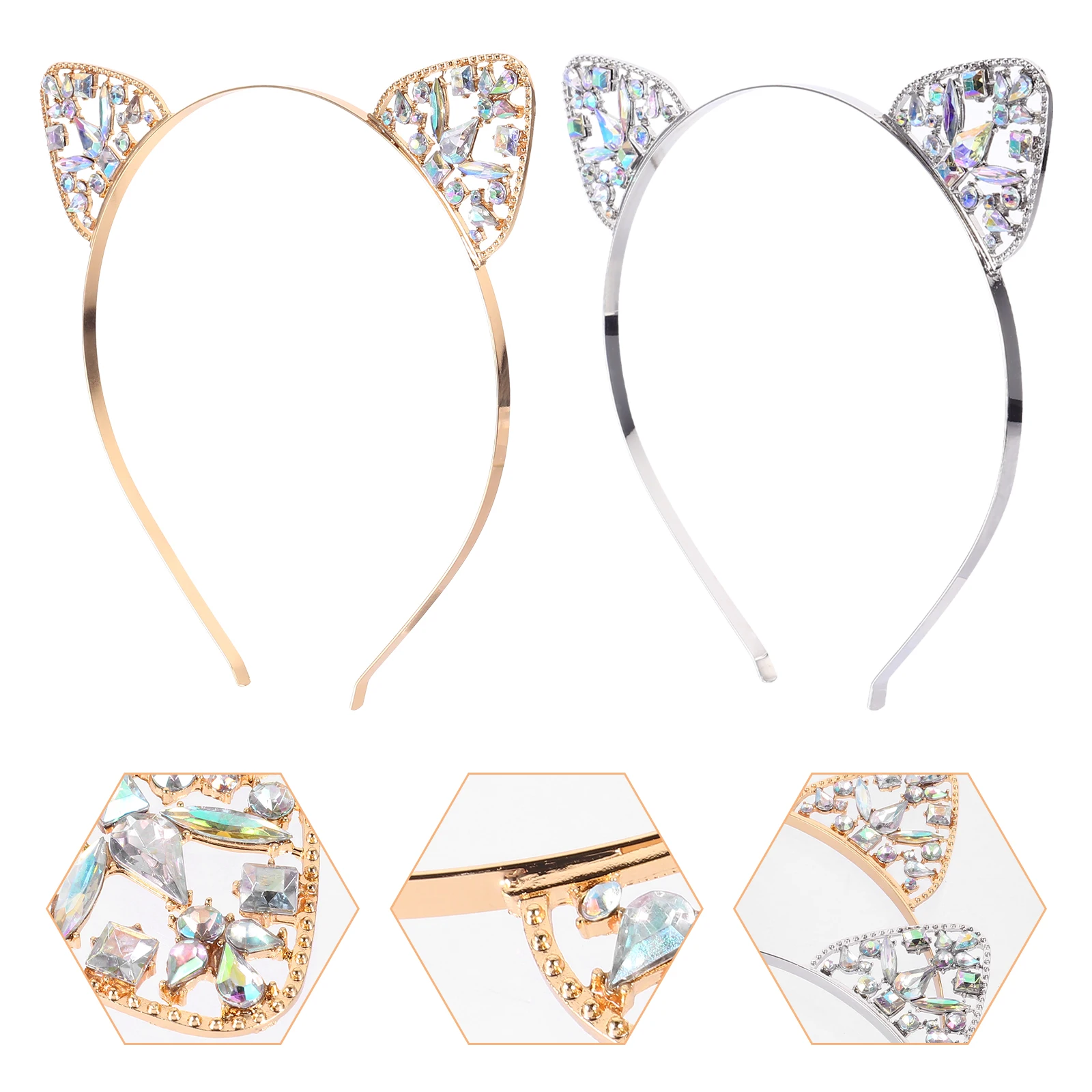 

2Pcs Cat Headb Sparkly Alloy Cat Ear Hair Hoop Girls Headdress Rhinestones Hair B Party Favors Costume Daily Use
