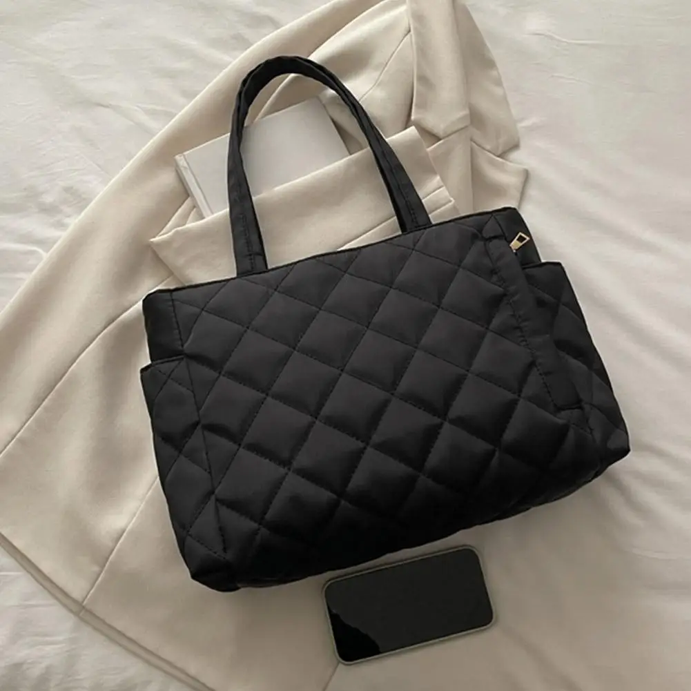 Mehrtaschen-Damen-Umhängetasche im Postboten-Stil, mit Rautenmuster, aus Baumwolle, als Kleider- und Schultertasche, große Kapazität, lässige Nylon-Schultertasche. – Detail 19