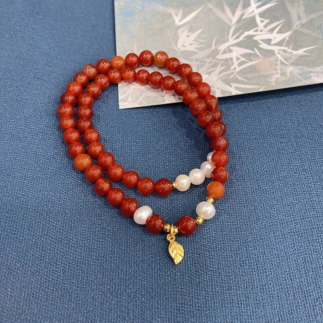 

Agate Double Circle Bracelet Niche Simple and Versatile Red White Two Circle Bracelet Women's