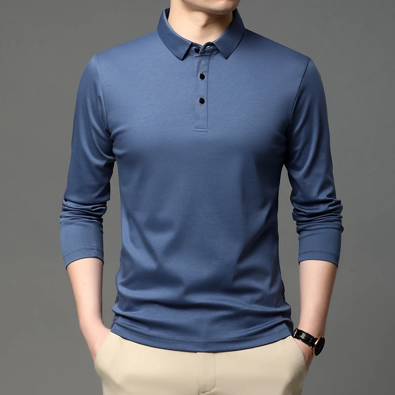 

2022 100% Cotton Men's Polo Shirts Spring Autumn Long Sleeve Solid Color Male Polo Shirts High Quality Simple Slim Man Tees 3XL