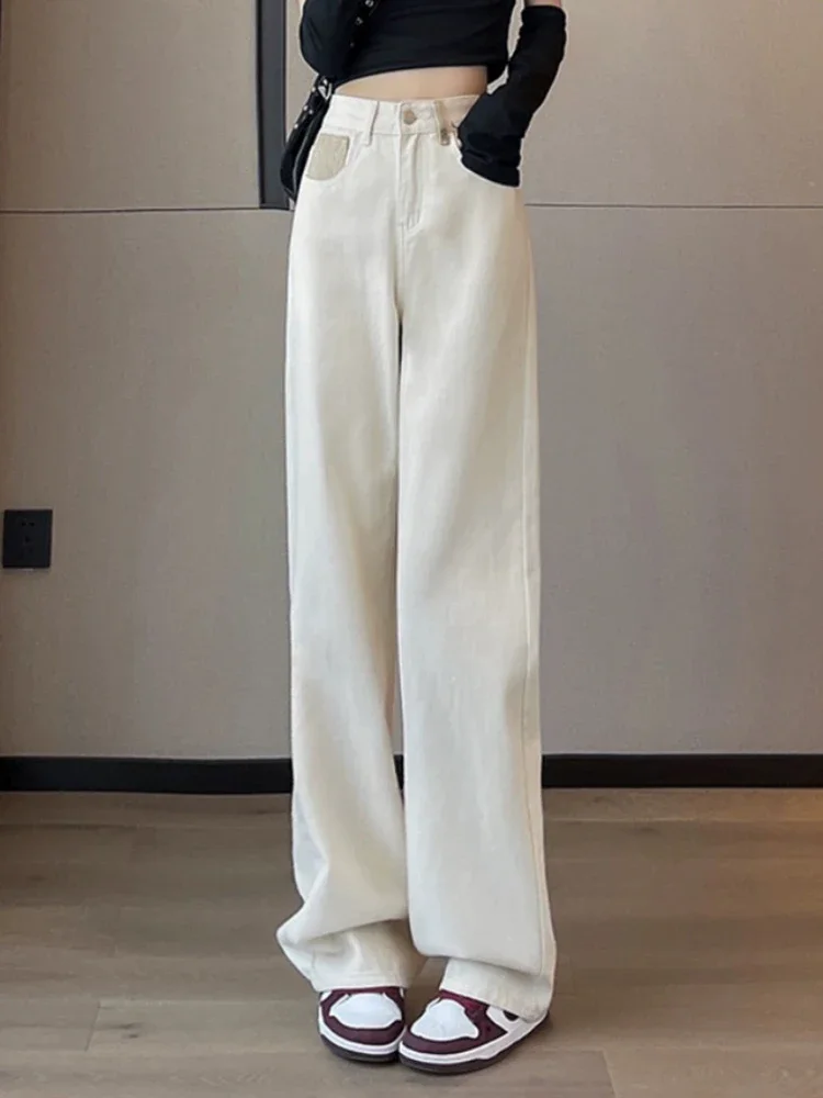 Nowa klasyczna, wysoka talia, szczupła, prosta, kobiece dżinsy moda wiosenna, pełna długość, szykowna, z zamkiem i guzikiem, proste, damskie jeansy